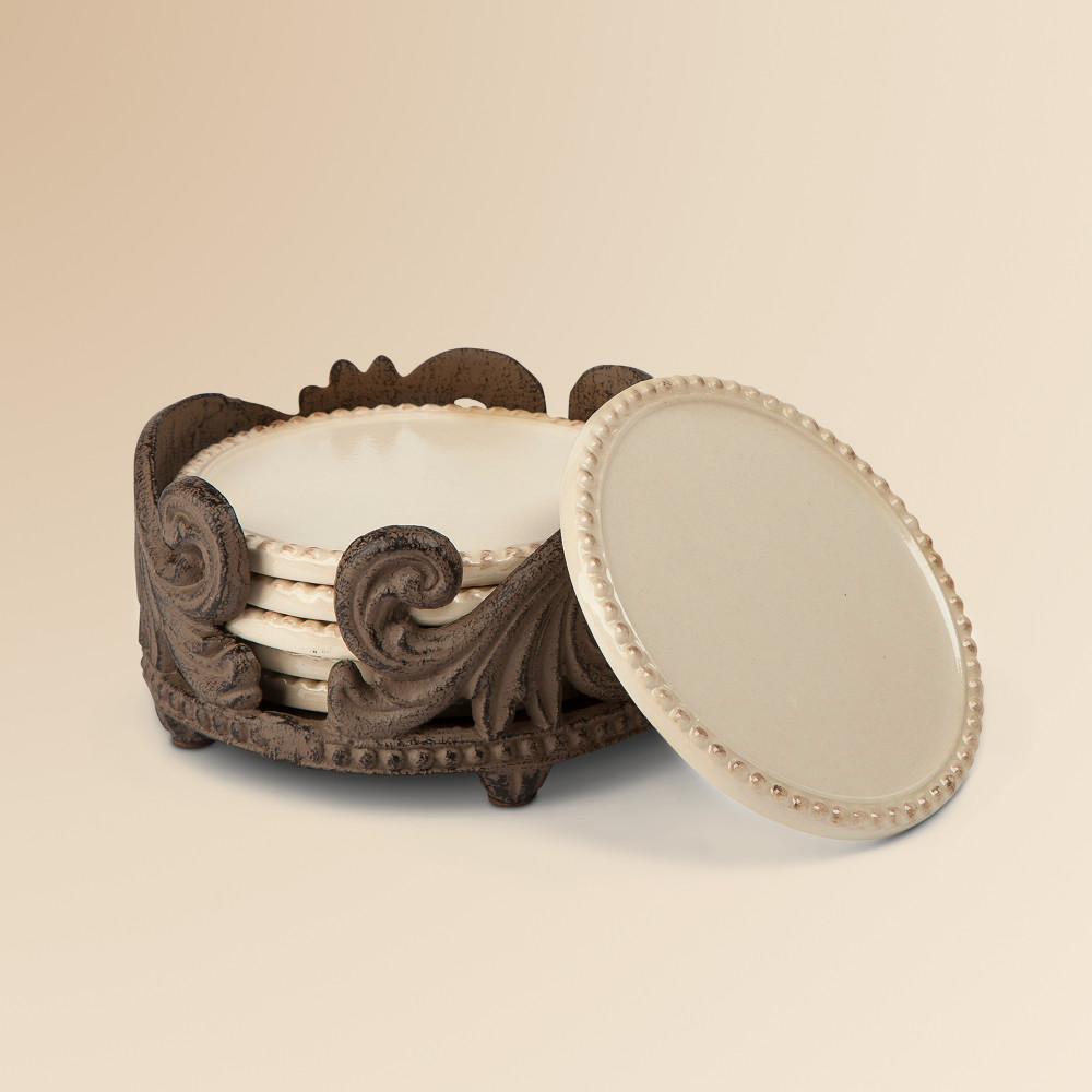 Bellasoleil Com Acanthus Scroll Ceramic Coasters Caddy Set Of 6