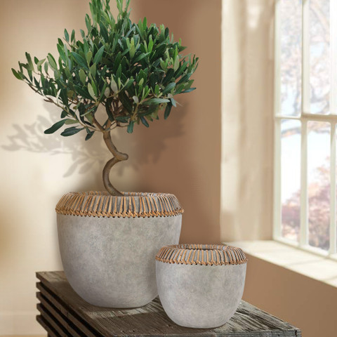 Tuscan Vase Urn, Rustic Bowl, Rattan Vase