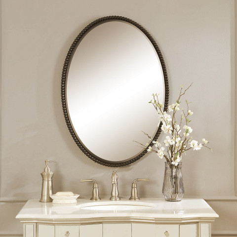 Sherise Beaded Bronze Oval Mirror