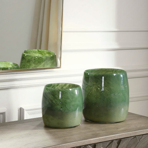 Green Glass Vases, Tuscan Style Vases