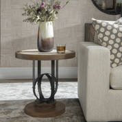 Rustic Stone & Iron Wooden Side Table