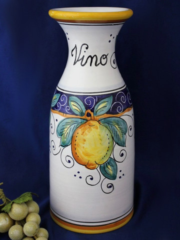 Italian Ceramic Wine Carafe, Deruta Lemon Wine Carafe, Deruta Wine Carafe