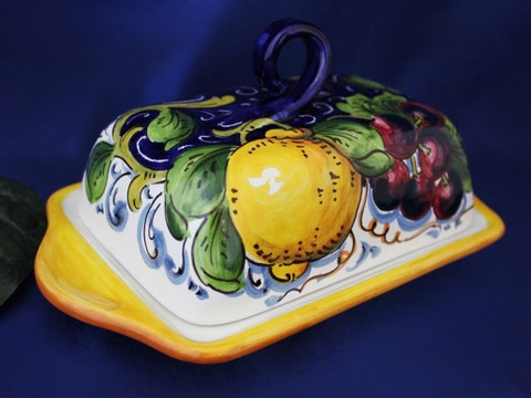 Italian Lemons Grapes Butter Dish