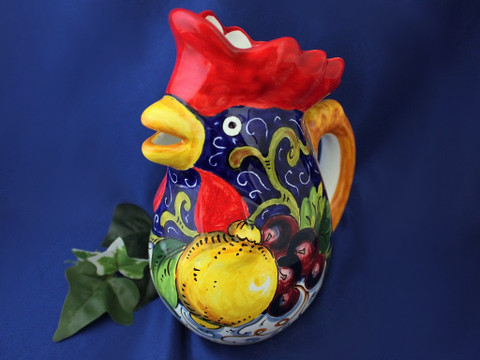 Italian Rooster Pitcher, Tuscan Lemons Grapes Rooster Pitcher