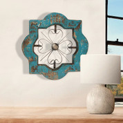 Turquoise Wooden Medallion, Tuscan Wall Panel