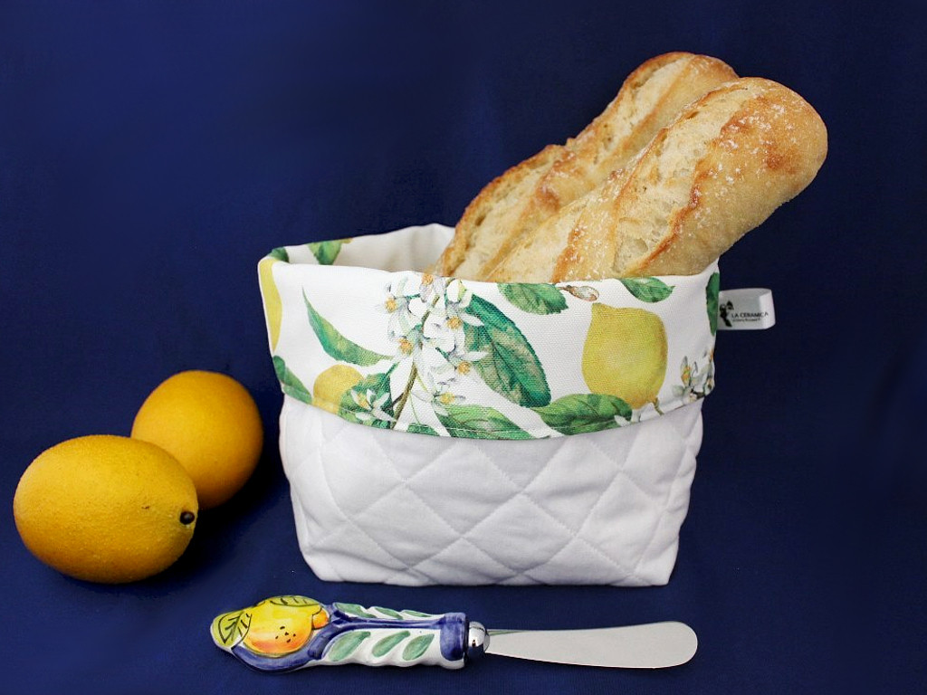 BellaSoleil.com - Tuscan Lemons Italian Bread Basket & Spreader Gift Set