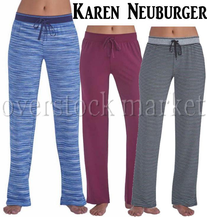 Karen Neuburger Ladies/' Pajama Lounge Pants 2-Pack S Blue Thin Stripe//Black