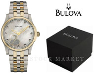 Womens Bulova Two Tone Stainless Steel 11 Diamond Accented MOP Watch 98P152 
