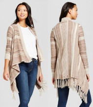 WOMENS KNOX ROSE MARLED STRIPE FRINGE CARDIGAN SWEATER
