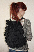 Black Ruffle Cinch Back Pack