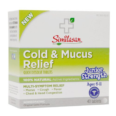 Similasan Cold and Mucus Relief Junior Strength Ages 6 to 11 (1x40 Tabs)