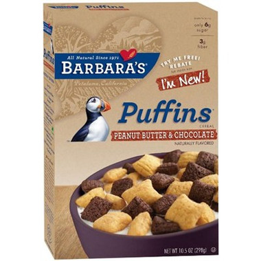 Barbara's Bakery Puffins, Peanut Butter & Chocolate (6x10.5 Oz)