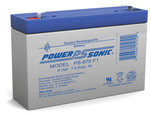 Power-sonic PS-670 Battery - 6 Volt 7.0 Amp Hour Sealed Lead Acid