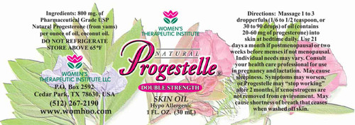 Progestelle contain USP Pharmaceutical Grade Natural Bioidentical Progesterone 800 mg, and 1 ounce of Fractionated Coconut Oil.
