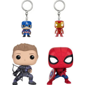 Hawkeye, Spider-Man w/ Keychain of Captain America & Iron Man: Funko POP! Marvel x Captain America - Civil War Vinyl Figure [07604]