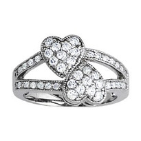 Double Heart Diamond ring set in 14k White Gold (.75ct apx. TW)