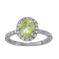 Oval Green Amethyst ring set in 14k White Gold (.28ct)