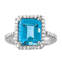 4.00ct Emerald cut Blue Topaz Diamond ring set in 14k White Gold (.30ct)