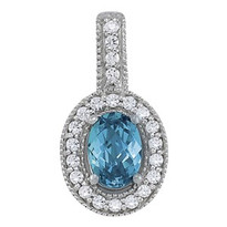 Oval Blue Topaz Diamond Pendant set in 14k White Gold (.20ct)