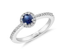 Sapphire and Diamond Halo Ring in 14k White Gold (.52ct)