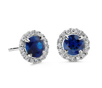 Round Sapphire and Diamond Earring in 14k White Gold (5mm - 1.30ct t.w)