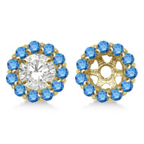 14K Yellow Gold Round Blue Diamond Earring Jackets for 5mm Studs (.77ct)