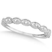 14k White Gold Antique Marquise Shape Diamond Wedding Ring  (0.10ct)