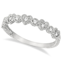 14k White Gold Pave Set Heart Design Diamond Ring Band (0.15ct)