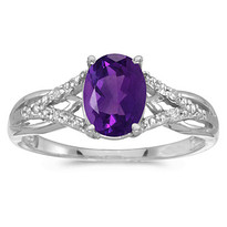 14K White Gold Oval Amethyst and Diamond Cocktail Ring (1.22ct t.w)