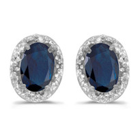 14k White Gold Blue Sapphire and Diamond Earrings  (1.20ct)