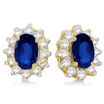 14k Yellow Gold Oval Blue Sapphire & Diamond Accents Earrings (1.05ct)