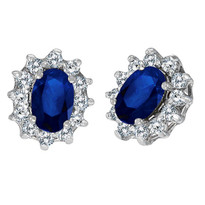 14k White Gold Oval Blue Sapphire & Diamond Accents Earrings (1.05ct)