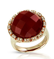 Ilano Jewelry - Red Agate Ring with Diamonds set in Sterling Silver (15.18ct t.w)