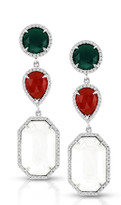 Ilano Jewelry - Red Green and White Agate Earrings in 14k White Gold (16.87ct t.w)