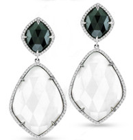 Ilano Jewelry - Black and White Agate Earrings with Diamonds in 14k White Gold (33.11ct t.w)