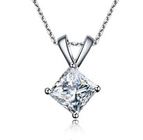 14k White Gold Princess Cut Diamond Pendant 1.50ct