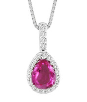14k White Gold Pink Sapphire and Diamond Pendant (1.42ct t.w) with 16" Chain