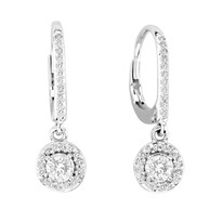 14k White Gold Halo Diamond Lever Back Earrings (.70ct t.w)