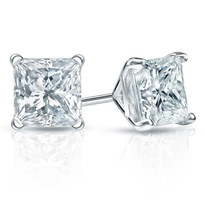 14k Gold Princess Cut Diamond Earring studs 2ct t.w. (2ct)