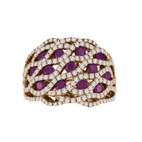 14k Rose Gold Purple and White Diamond Fancy Flower Ring (2.22ct t.w)