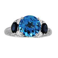 14k White Gold Blue Topaz with Sapphire and Diamond Ring (3.24ct t.w)