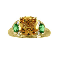 14k Yellow Gold Citrine with Green Sapphire and Diamond Ring (3.24ct t.w)