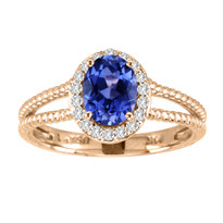 14k Rose Gold Oval Tanzanite and Diamond Ring in Two-Row Setting (1.18ct t.w)