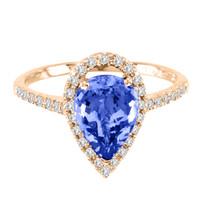 14k Rose Gold Pear Shape Tanzanite and Diamond Ring(2.10ct t.w)