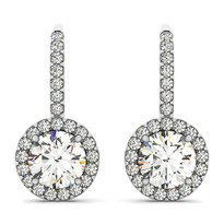 14K White Gold Diamond Halo Earrings (.88ct t,w)
