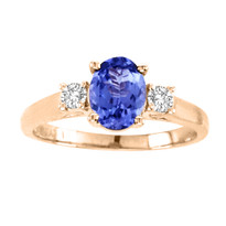 14k Rose Gold Oval Tanzanite and Diamond Three Stone Ring(1.86ct t.w)