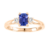 14k Rose Gold Emerald CutTanzanite and Diamond Three Stone Ring(.95ct t.w)