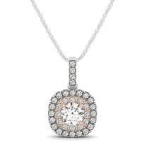 14k White Gold Halo Diamond two-toned Pendant(.76ct t.w)