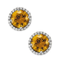 14K White Gold Round Citrine and Diamond Earrings(1.00ct t.w)