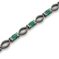 4.06ct t.w Oval Emerald and Diamond Fashion Bracelet in 14k White Gold